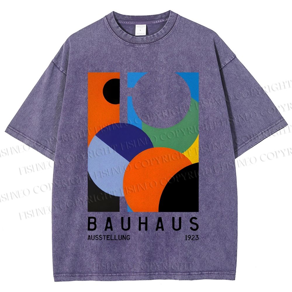 Unisex Colorful Bauhaus Design Printed Washed Tee