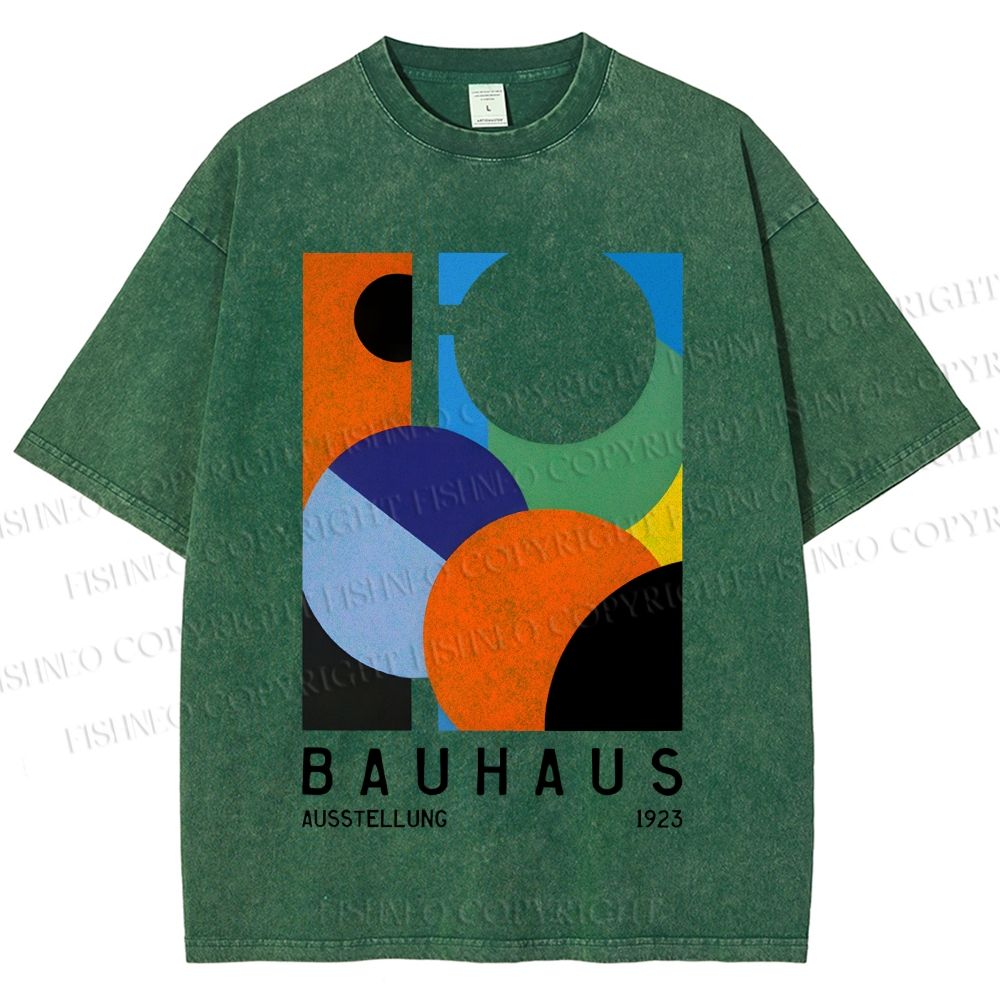 Unisex Colorful Bauhaus Design Printed Washed Tee