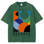 Unisex Colorful Bauhaus Design Printed Washed Tee