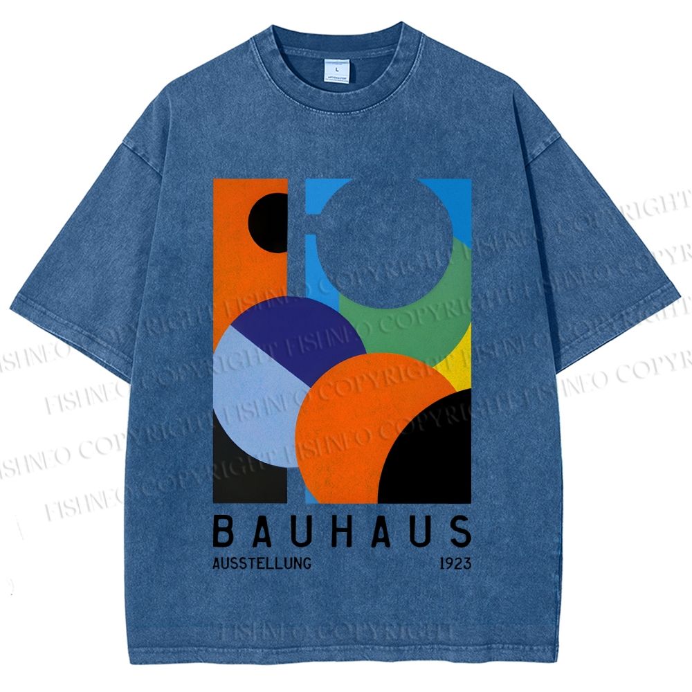 Unisex Colorful Bauhaus Design Printed Washed Tee