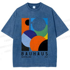 Unisex Colorful Bauhaus Design Printed Washed Tee