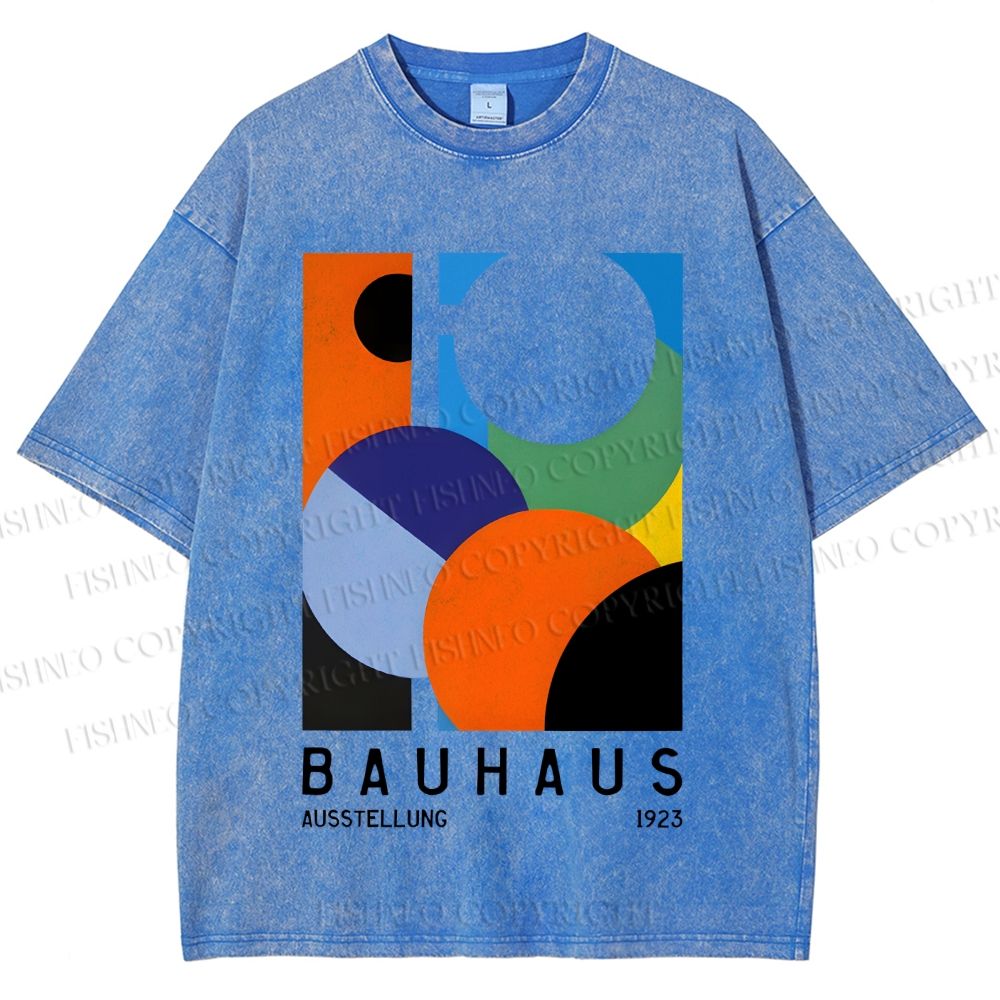 Unisex Colorful Bauhaus Design Printed Washed Tee