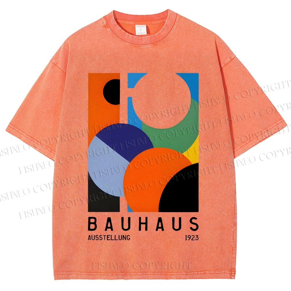 Unisex Colorful Bauhaus Design Printed Washed Tee