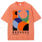 Unisex Colorful Bauhaus Design Printed Washed Tee