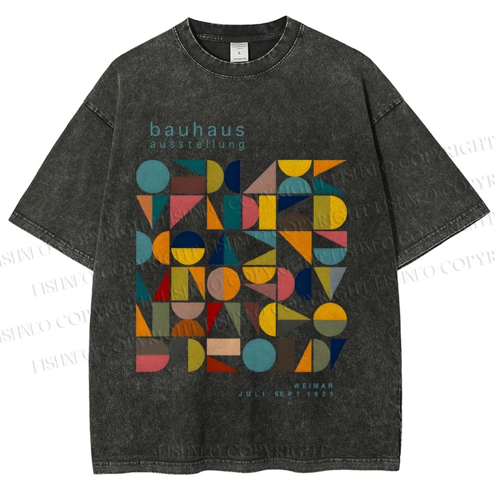 Unisex Colorful Bauhaus Design Printed Washed Tee