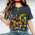 Unisex Colorful Bauhaus Design Printed Washed Tee
