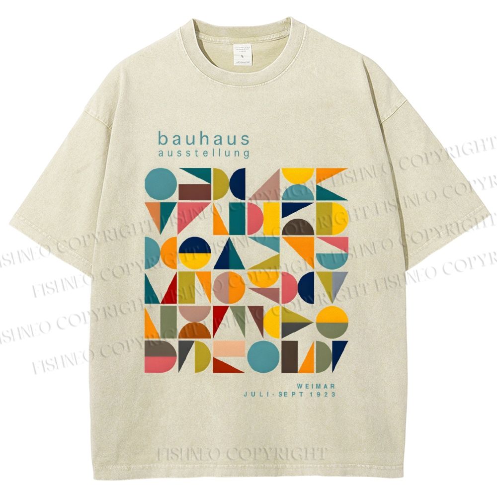 Unisex Colorful Bauhaus Design Printed Washed Tee