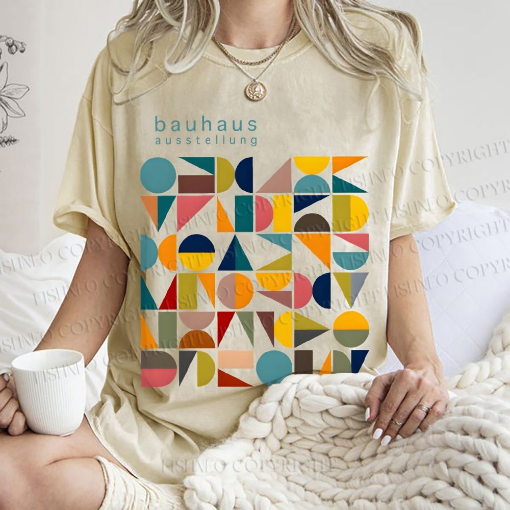 Unisex Colorful Bauhaus Design Printed Washed Tee
