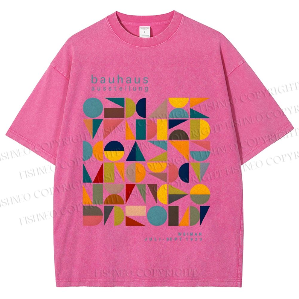 Unisex Colorful Bauhaus Design Printed Washed Tee