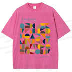 Unisex Colorful Bauhaus Design Printed Washed Tee