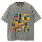 Unisex Colorful Bauhaus Design Printed Washed Tee