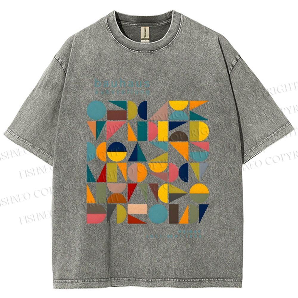 Unisex Colorful Bauhaus Design Printed Washed Tee