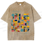 Unisex Colorful Bauhaus Design Printed Washed Tee