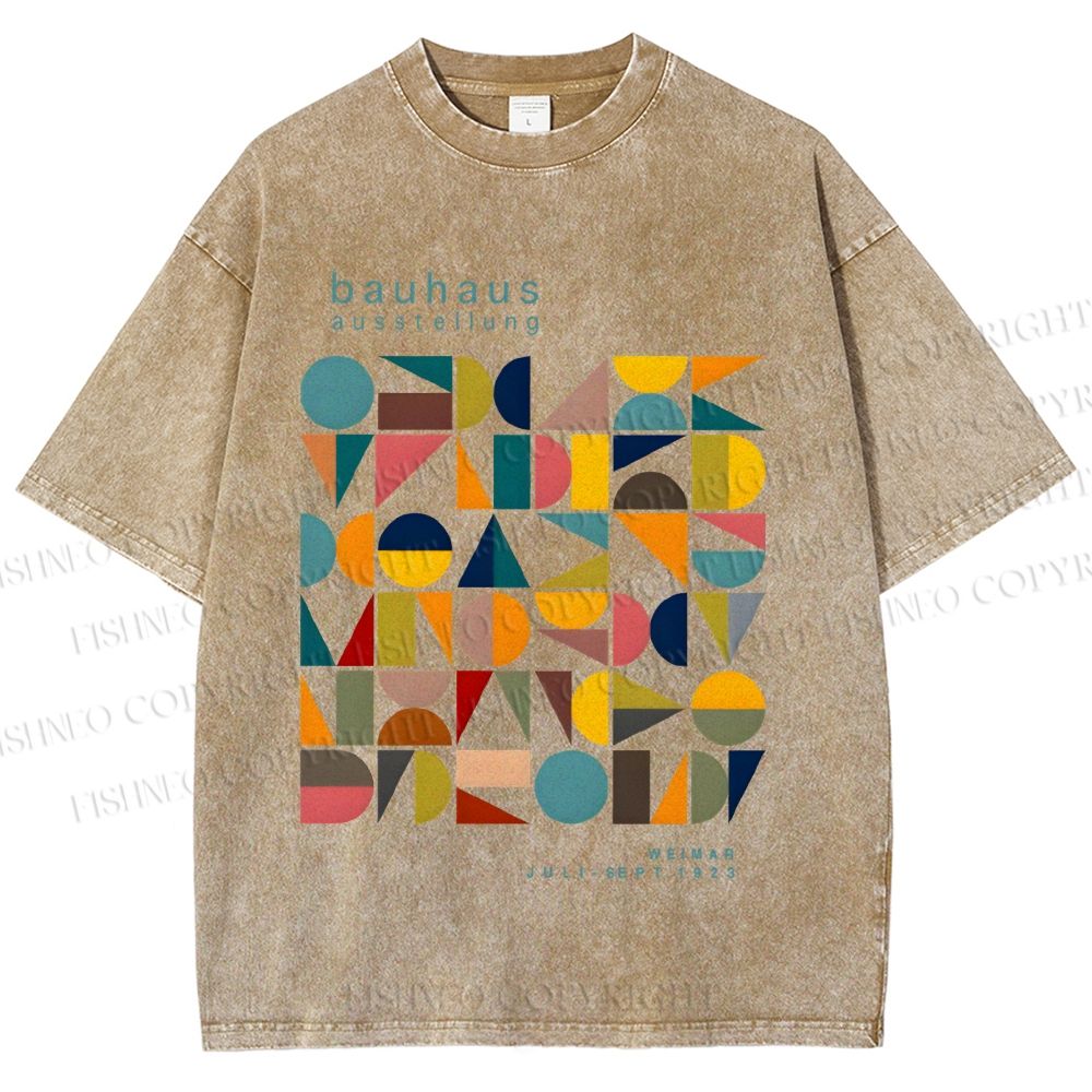 Unisex Colorful Bauhaus Design Printed Washed Tee