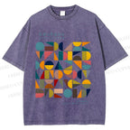 Unisex Colorful Bauhaus Design Printed Washed Tee