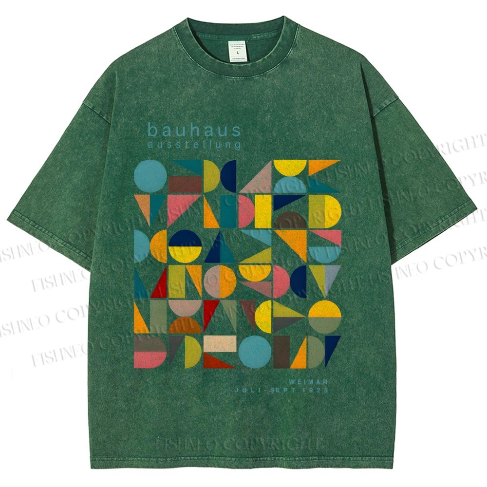 Unisex Colorful Bauhaus Design Printed Washed Tee