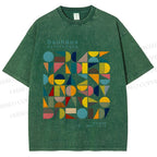 Unisex Colorful Bauhaus Design Printed Washed Tee