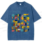Unisex Colorful Bauhaus Design Printed Washed Tee