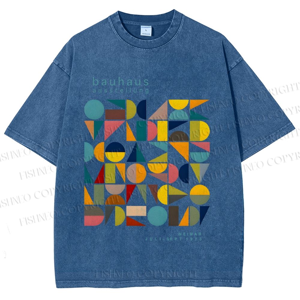 Unisex Colorful Bauhaus Design Printed Washed Tee
