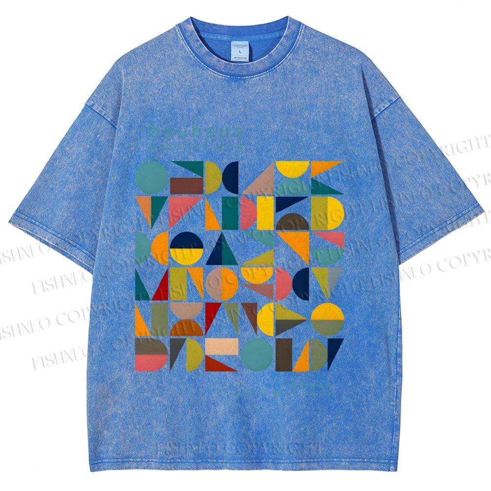 Unisex Colorful Bauhaus Design Printed Washed Tee