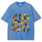 Unisex Colorful Bauhaus Design Printed Washed Tee
