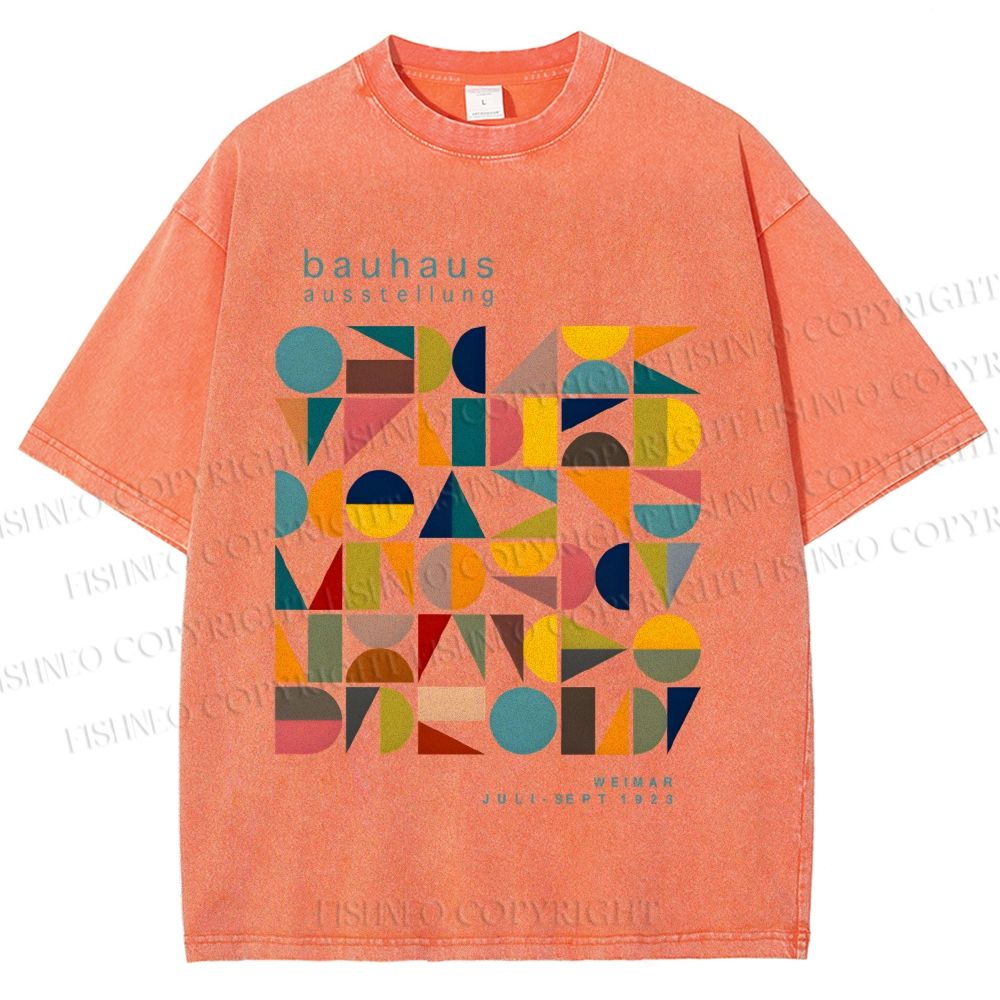 Unisex Colorful Bauhaus Design Printed Washed Tee