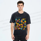Unisex Colorful Bauhaus Design Printed Washed Tee