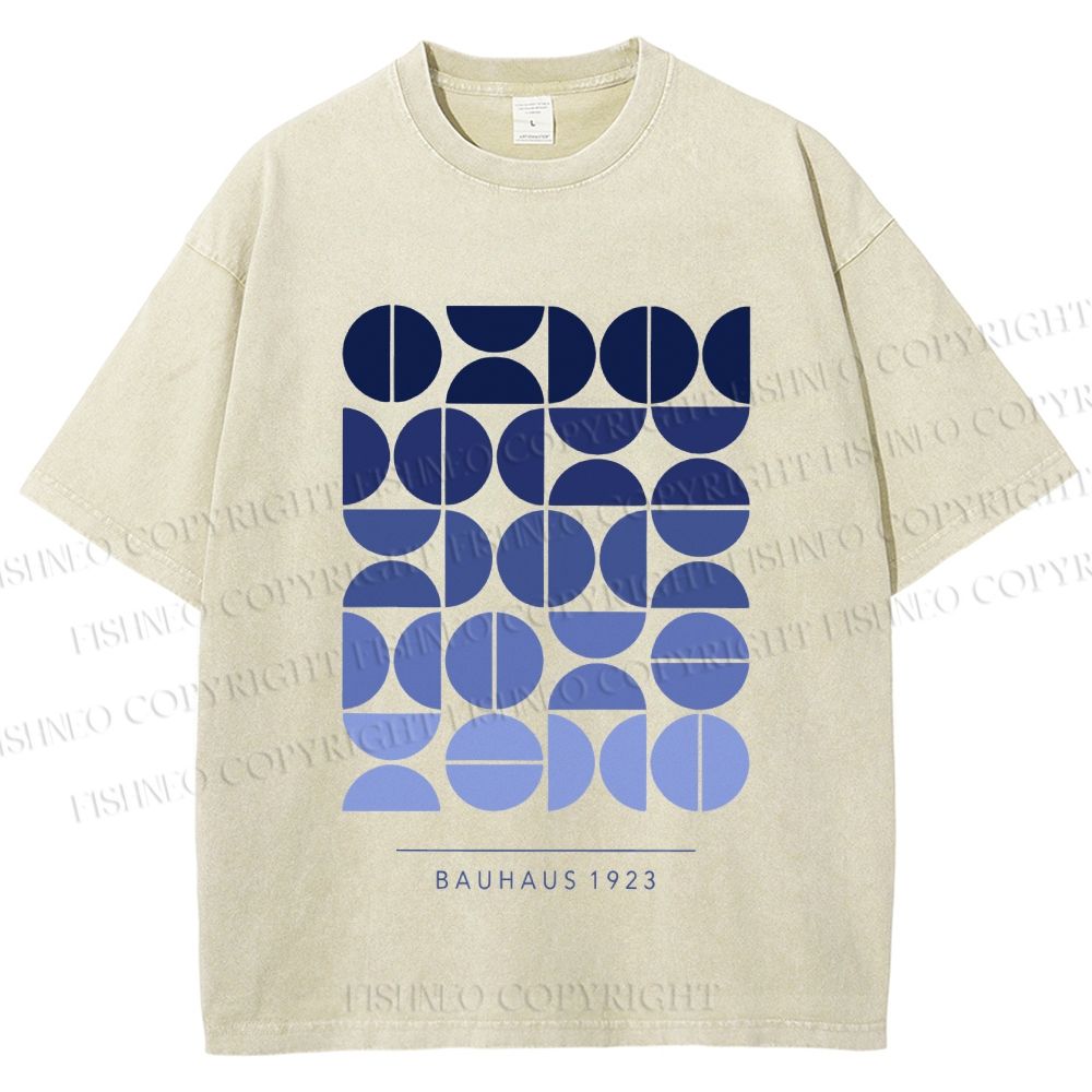 Unisex Blue Bauhaus Design Printed Washed Tee