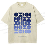 Unisex Blue Bauhaus Design Printed Washed Tee