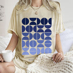 Unisex Blue Bauhaus Design Printed Washed Tee