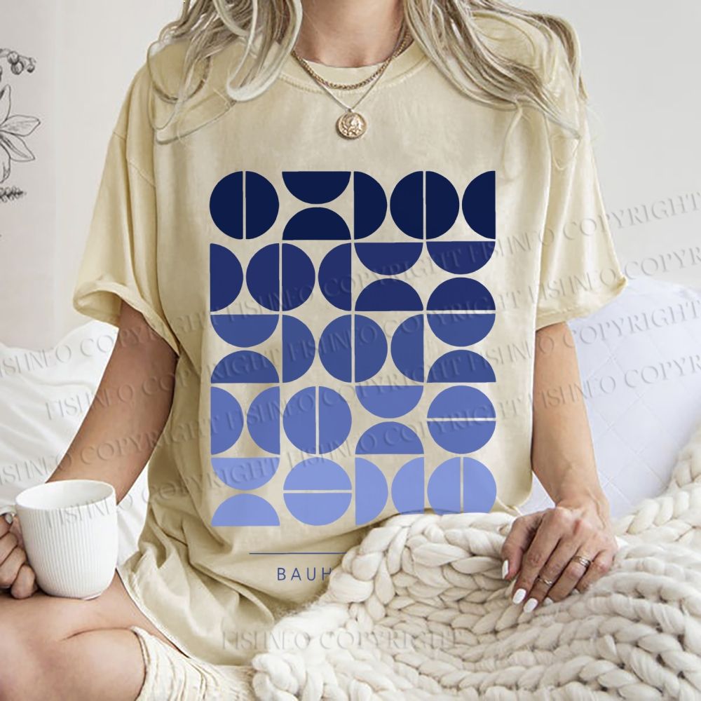 Unisex Blue Bauhaus Design Printed Washed Tee