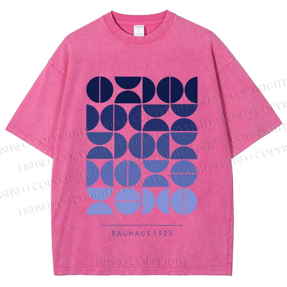 Unisex Blue Bauhaus Design Printed Washed Tee