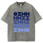 Unisex Blue Bauhaus Design Printed Washed Tee