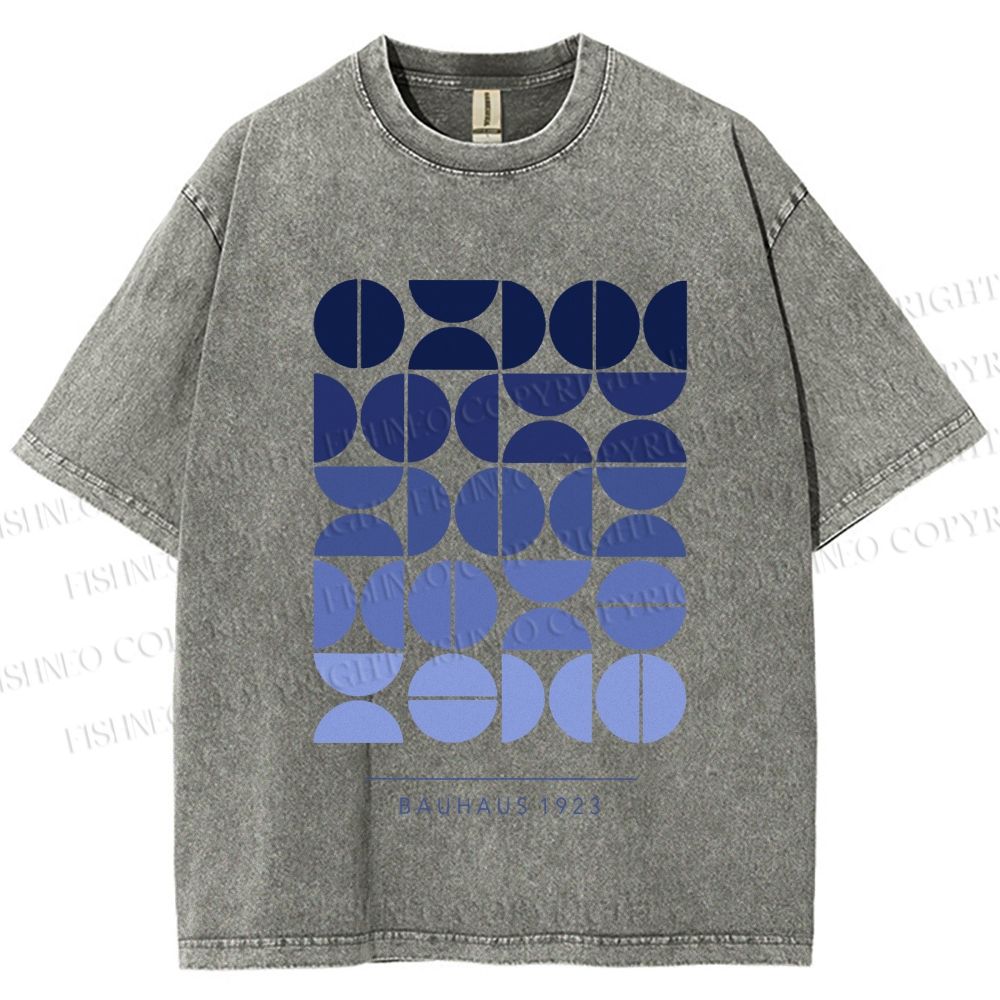 Unisex Blue Bauhaus Design Printed Washed Tee