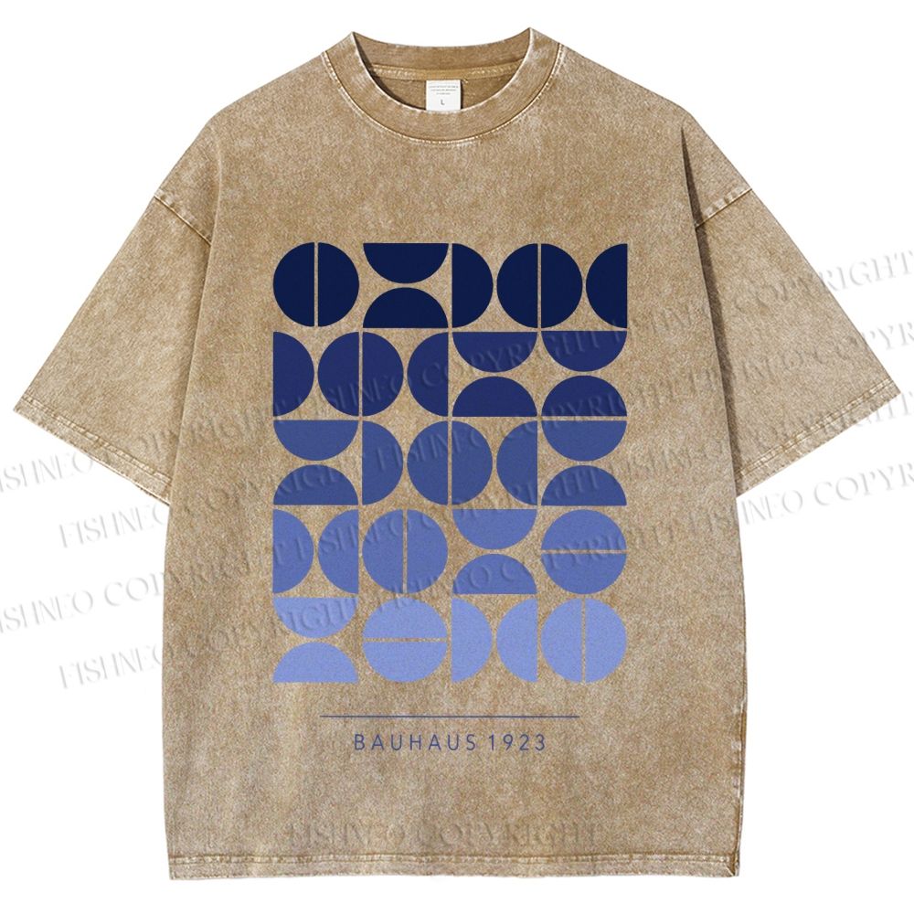 Unisex Blue Bauhaus Design Printed Washed Tee