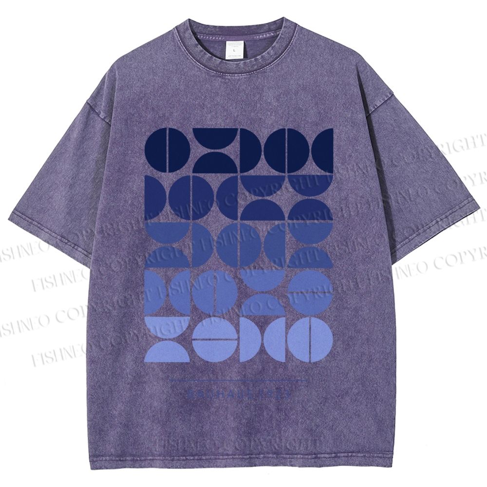 Unisex Blue Bauhaus Design Printed Washed Tee
