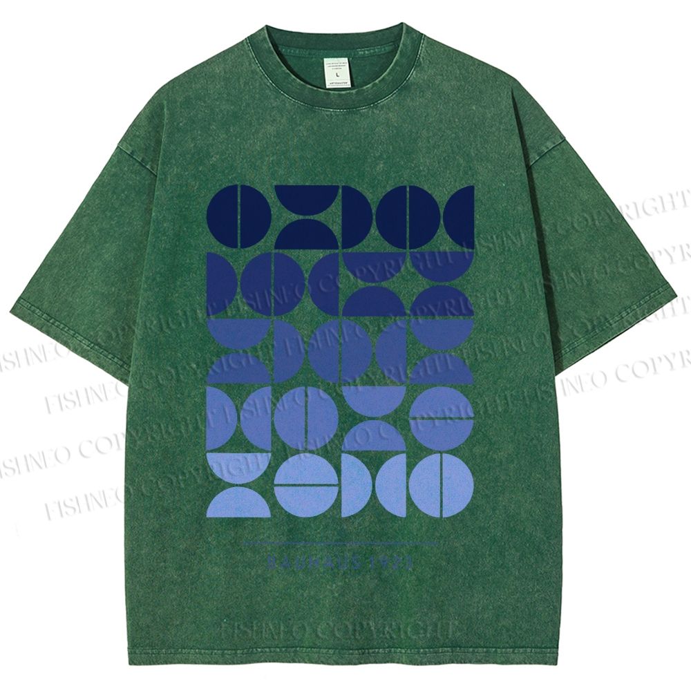Unisex Blue Bauhaus Design Printed Washed Tee