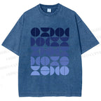 Unisex Blue Bauhaus Design Printed Washed Tee