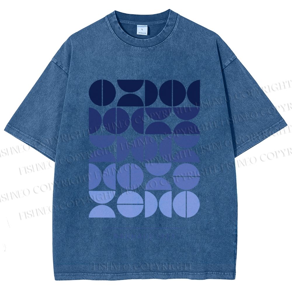 Unisex Blue Bauhaus Design Printed Washed Tee