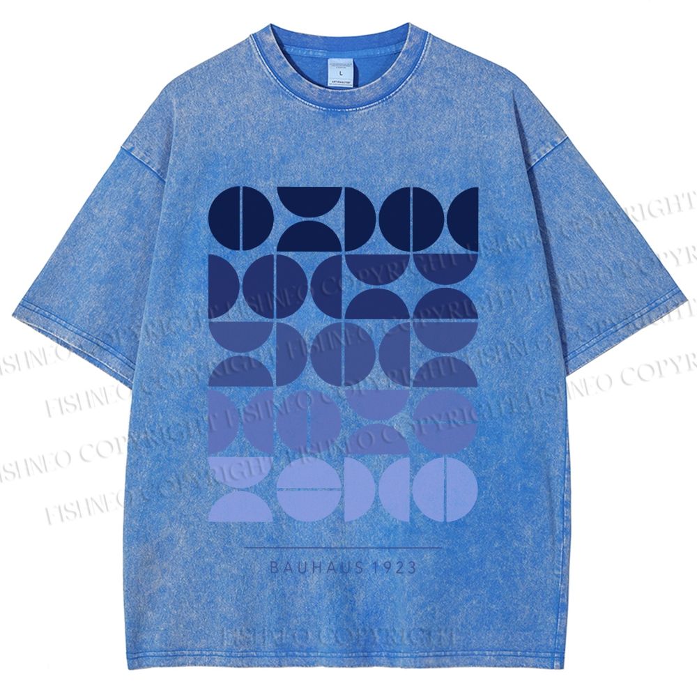Unisex Blue Bauhaus Design Printed Washed Tee