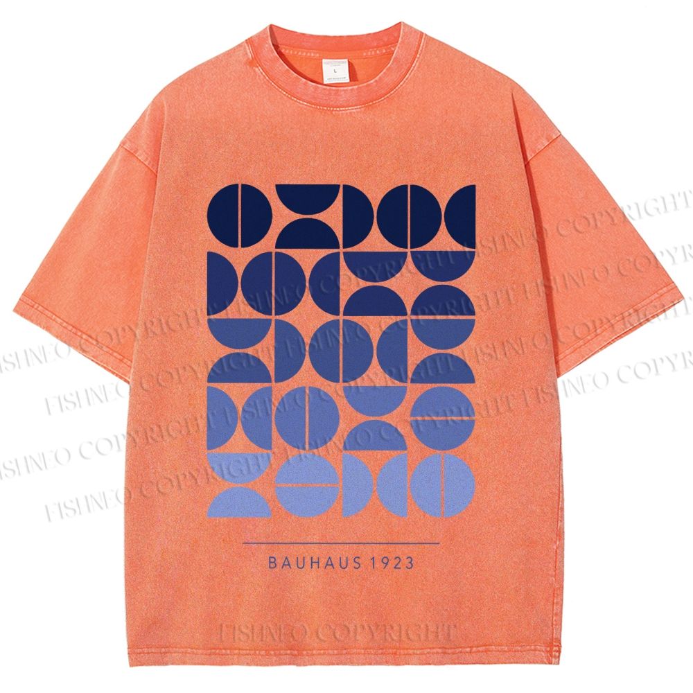 Unisex Blue Bauhaus Design Printed Washed Tee