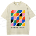 Unisex Colorful Bauhaus Design Printed Washed Tee