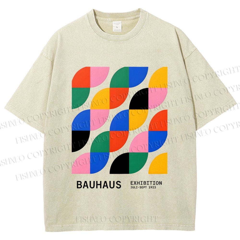 Unisex Colorful Bauhaus Design Printed Washed Tee