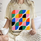 Unisex Colorful Bauhaus Design Printed Washed Tee