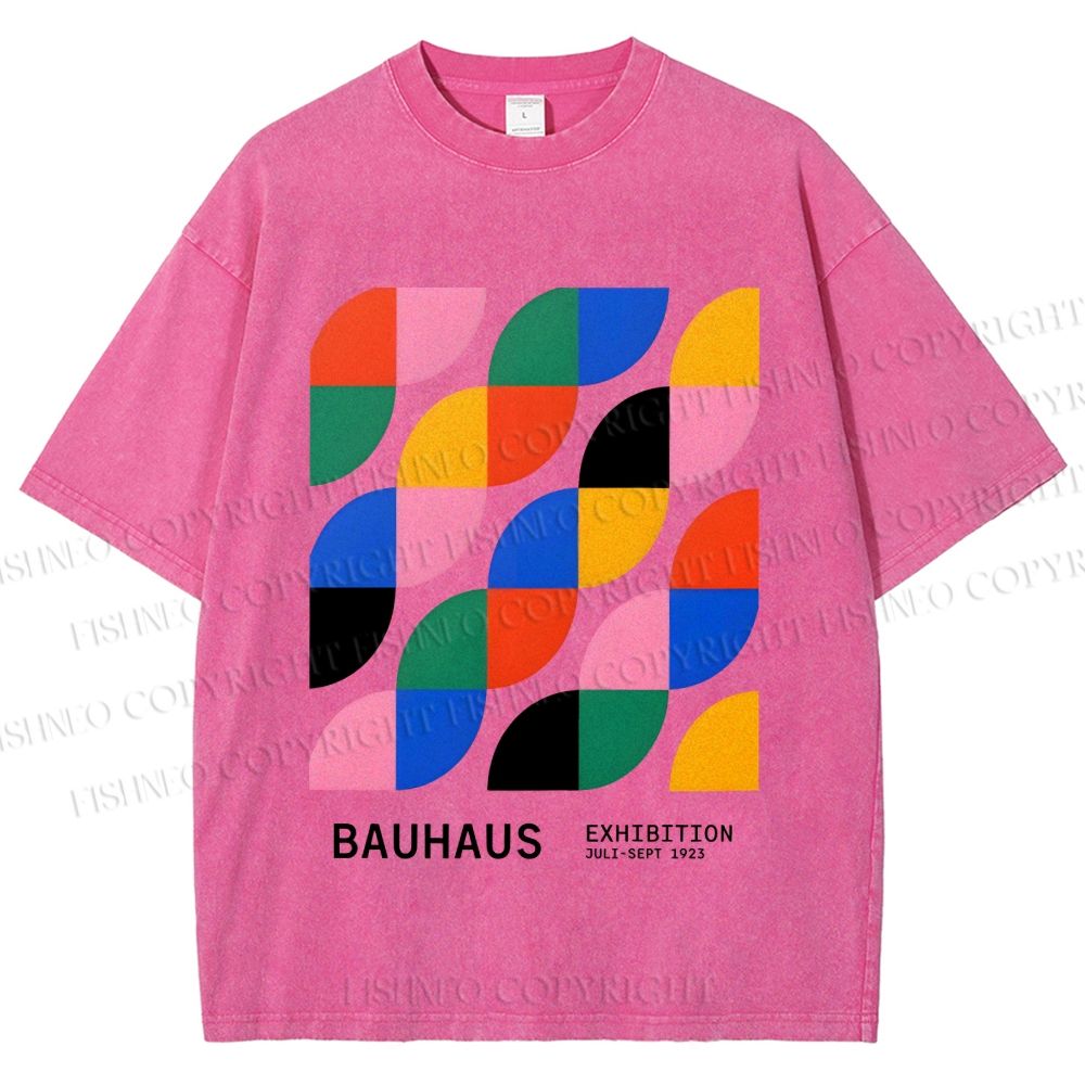 Unisex Colorful Bauhaus Design Printed Washed Tee