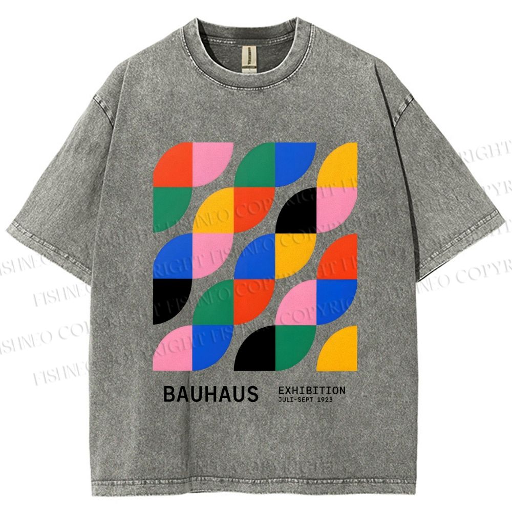 Unisex Colorful Bauhaus Design Printed Washed Tee