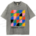 Unisex Colorful Bauhaus Design Printed Washed Tee