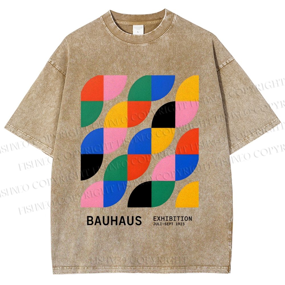 Unisex Colorful Bauhaus Design Printed Washed Tee
