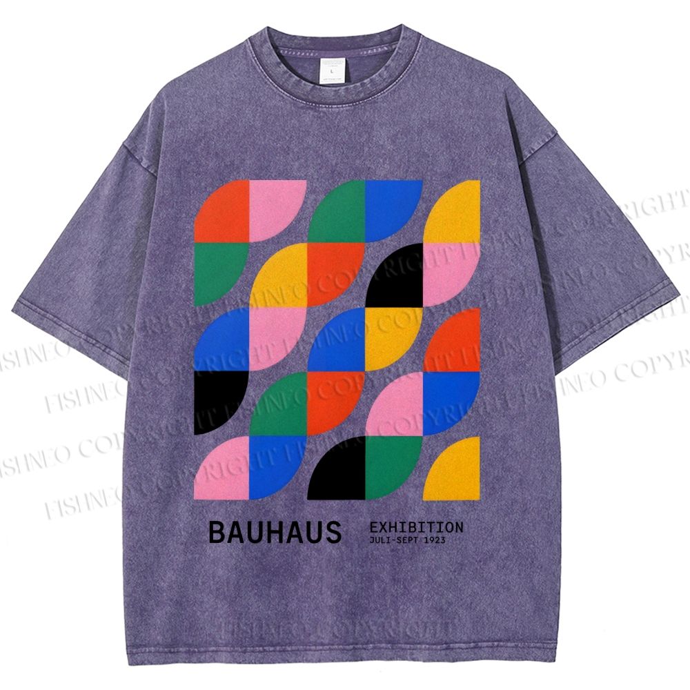 Unisex Colorful Bauhaus Design Printed Washed Tee