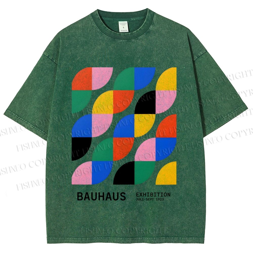 Unisex Colorful Bauhaus Design Printed Washed Tee
